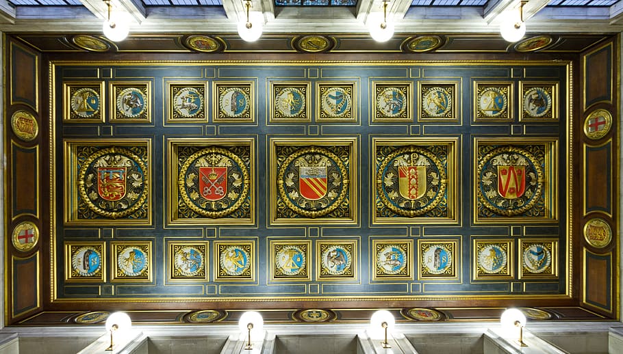 ceiling, architecture, art, design, wall, lights, indoors, no people HD wallpaper