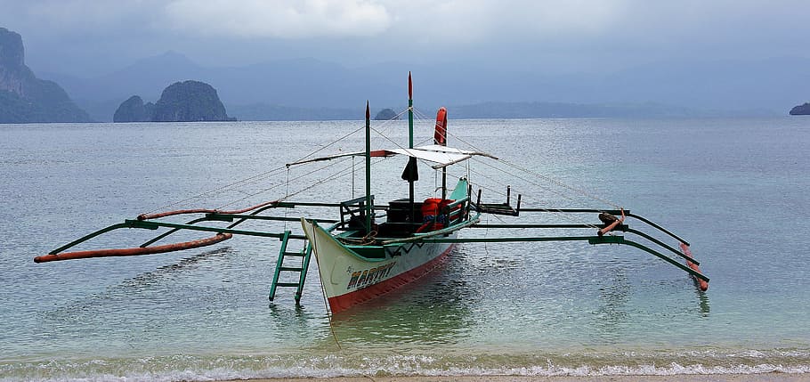 boat, philippines, el nido, fishing, sea, water, fishing boat, HD wallpaper