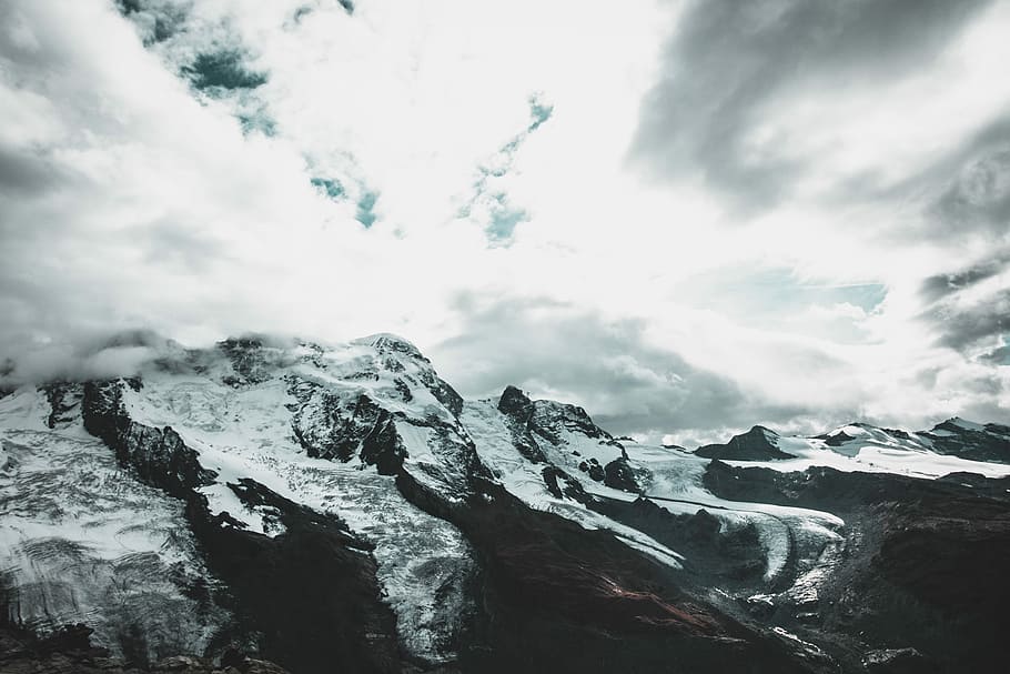 mountain coated snow under white sky, mountains covered with snow HD wallpaper