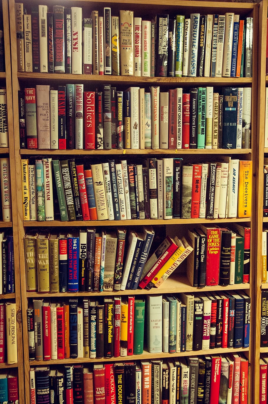 book lot on brown wooden rack, books, bookshelf, bookstore, bookshop, HD wallpaper