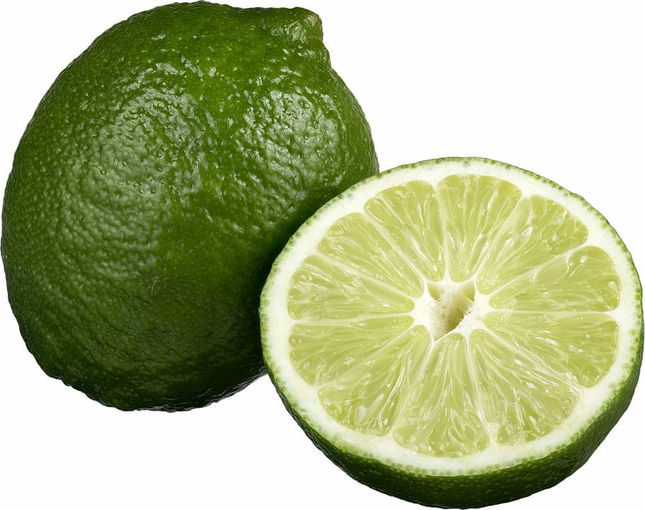 two green lemons, lime, sliced lime, fresh, citrus, sour, fruit HD wallpaper