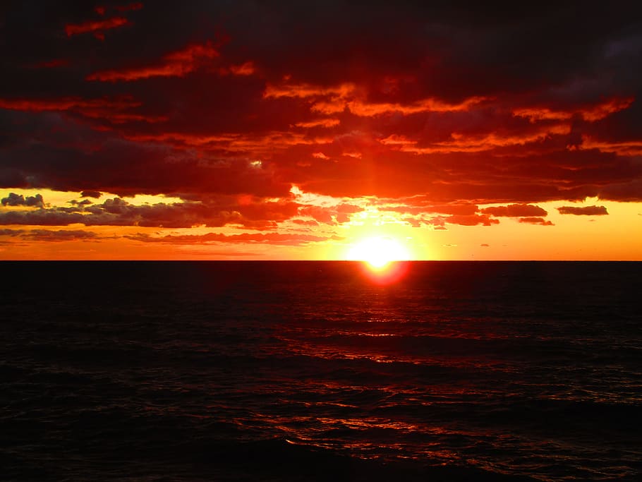 sunset, ocean, evening, sky, sea, water, scenics - nature, beauty in nature HD wallpaper