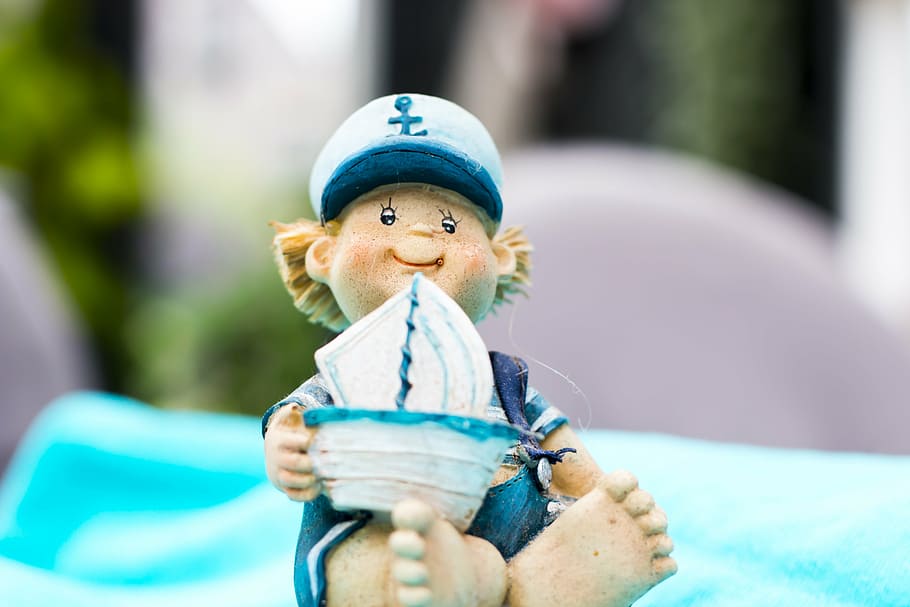 boy, sailing ship, blue, anchor, mini, small, figure, happy HD wallpaper