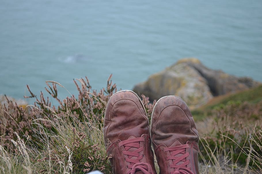 shoes, hipster, water, grasses, howth, hiking, outdoors, nature
