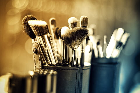 black handle makeup brush in closeup photography, colors, brushes HD wallpaper