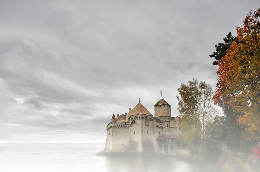 castle, magic, atmosphere, fog, sky, architecture, built structure HD wallpaper