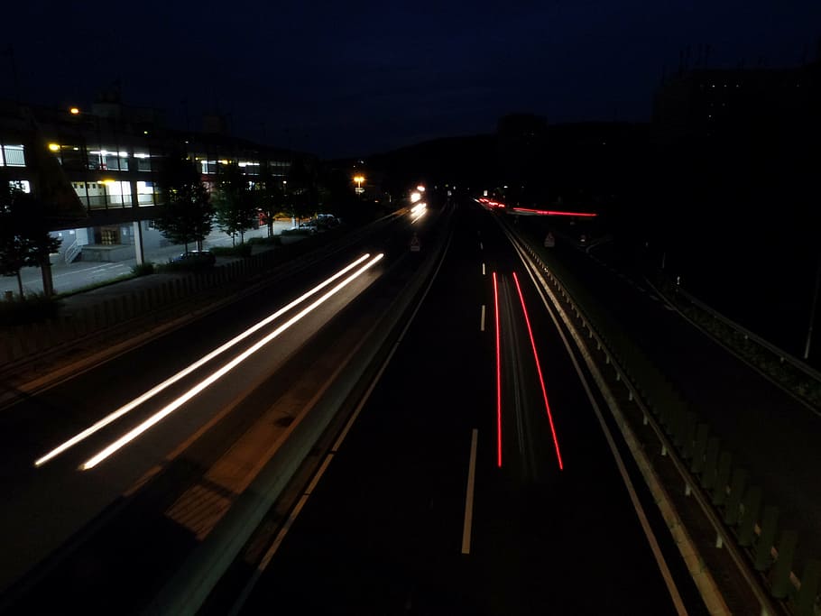 road, long exposure, spotlight, highway, traffic, night, tracer HD wallpaper