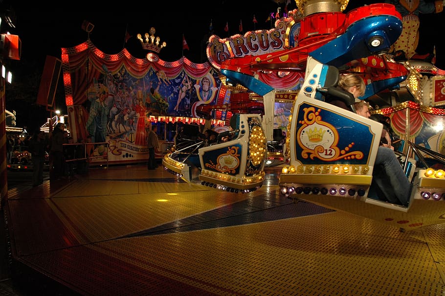 carousel, funfair, entertainment, party, evening, lighting HD wallpaper