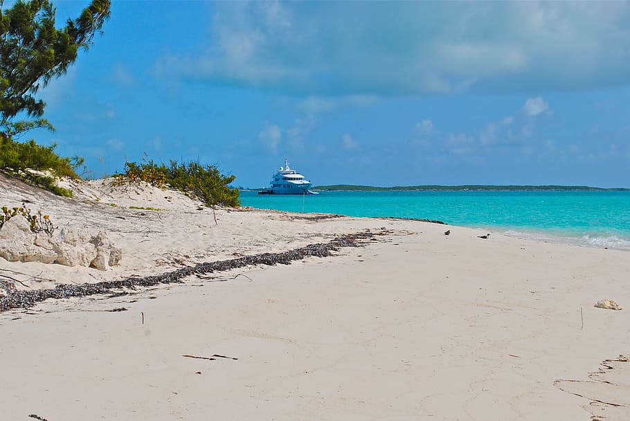 1920x1080px | free download | HD wallpaper: white yacht near white sand ...