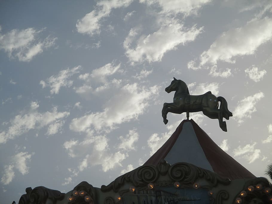 carousel, horse, sky, cloud - sky, low angle view, architecture HD wallpaper