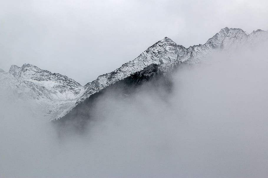 snow covered mountains near clouds, mountain filled with snow during daytime HD wallpaper