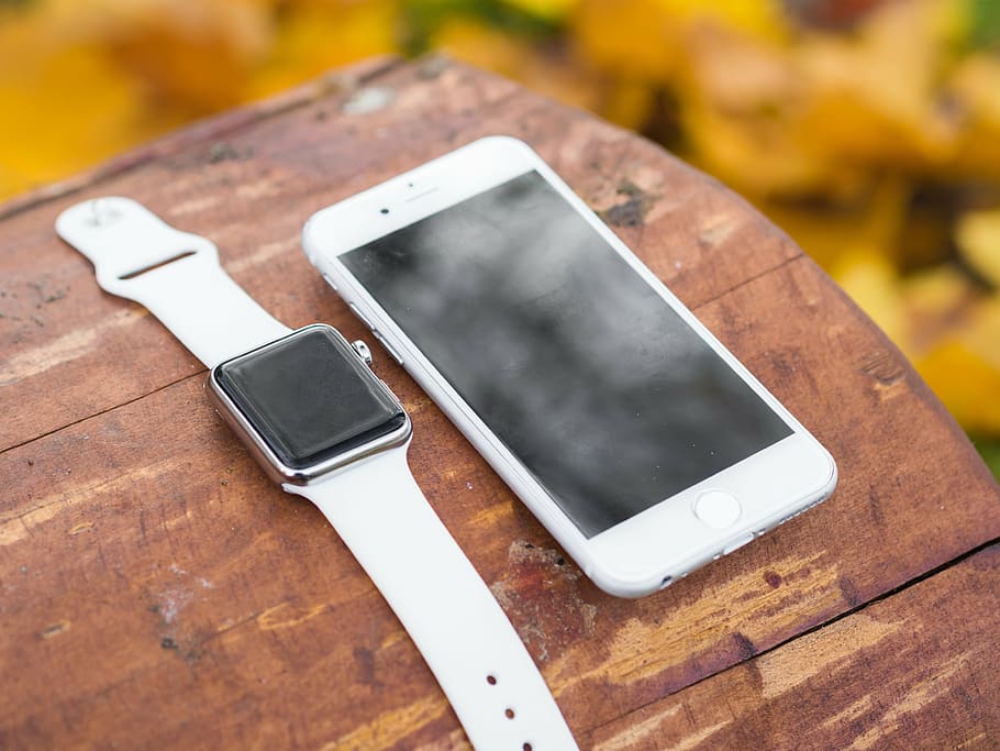 iphone, iwatch, smartphone, smartwatch, screen, white, up, mock up HD wallpaper