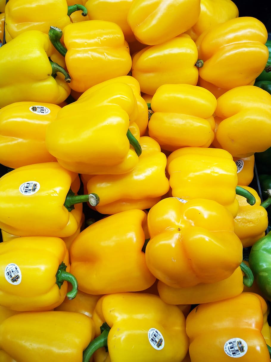 vegetables, pepper, yellow, bell pepper, food and drink, large group of objects HD wallpaper