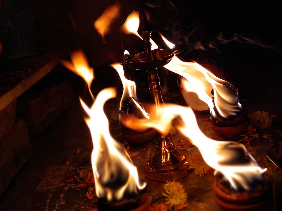 fire, lamp, indian, oil lamp, festival, hinduism, festive, prayer, HD wallpaper