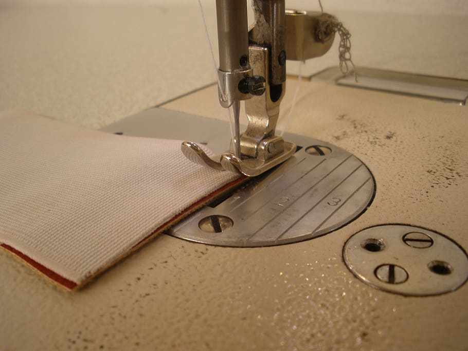 sewed cloth on sewing machine, needle, indoors, manufacturing equipment HD wallpaper