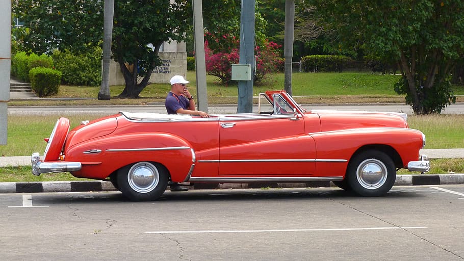 red convertible outdoor, Cuba, Havana, Oldtimer, Vehicle, Auto HD wallpaper