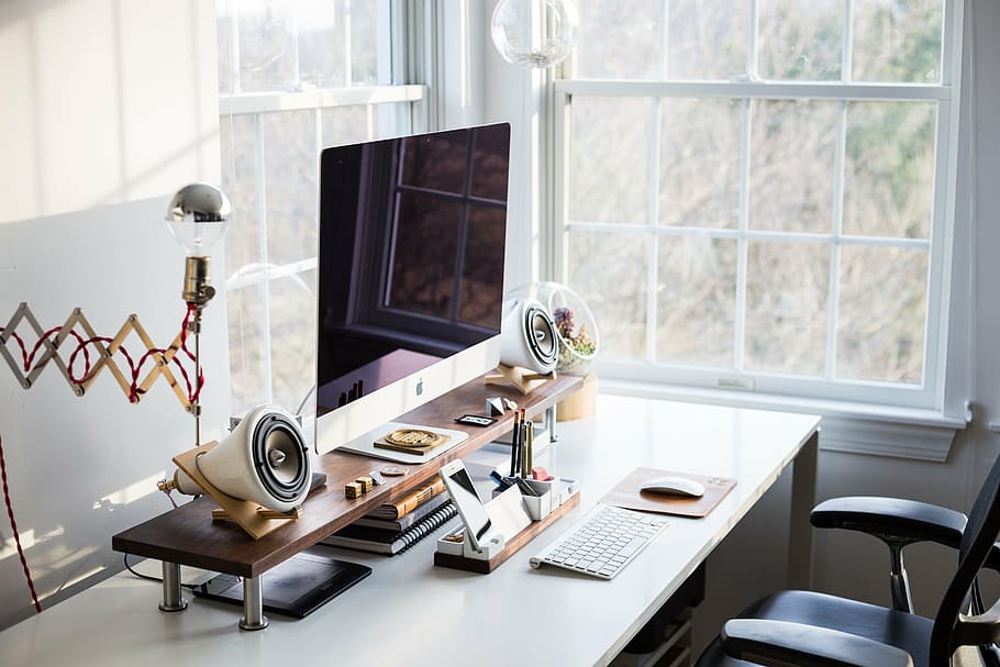 silver iMac with black screen, computer, keyboard, apple, electronics, HD wallpaper
