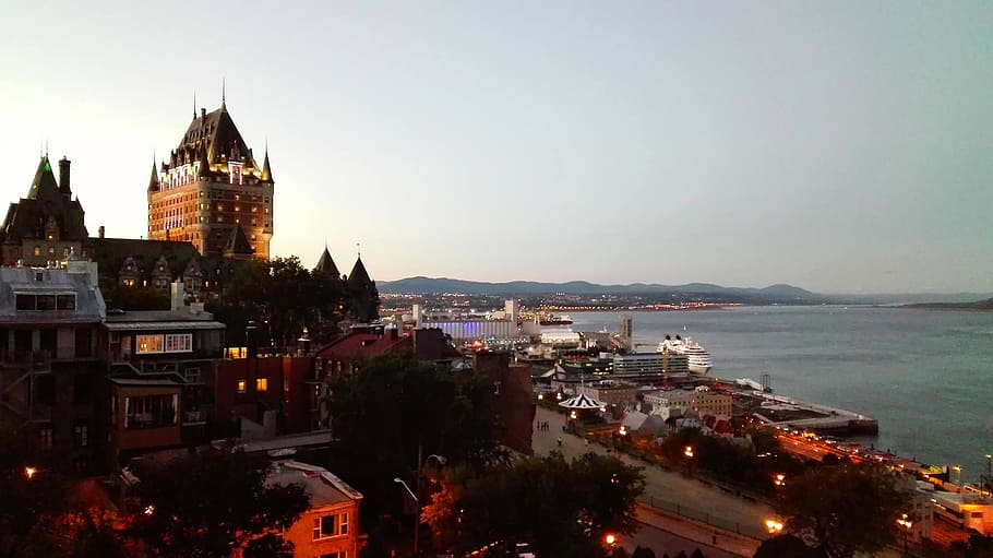 photo of high-rise building, quebec, panorama, night, sunset HD wallpaper