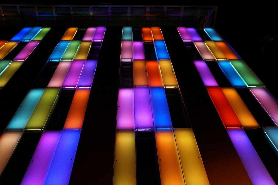 Lights, Architecture, Wall, City, urban, contemporary, multi colored HD wallpaper