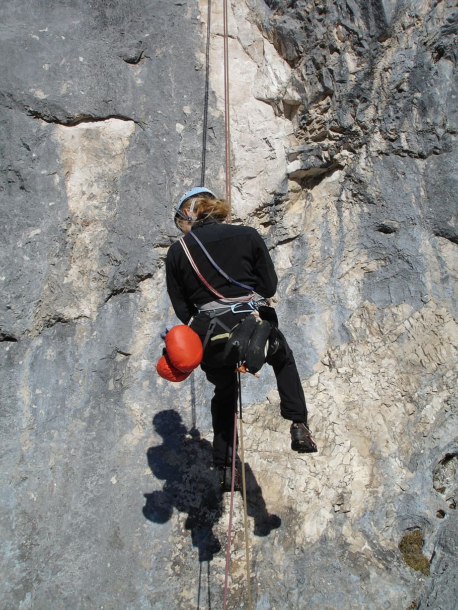 abseil, climb, rope technology, climber, steep wall, medium security, HD wallpaper