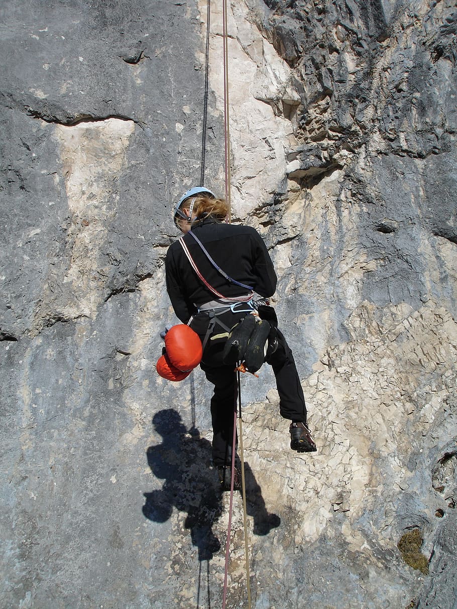 abseil, climb, rope technology, climber, steep wall, medium security HD wallpaper