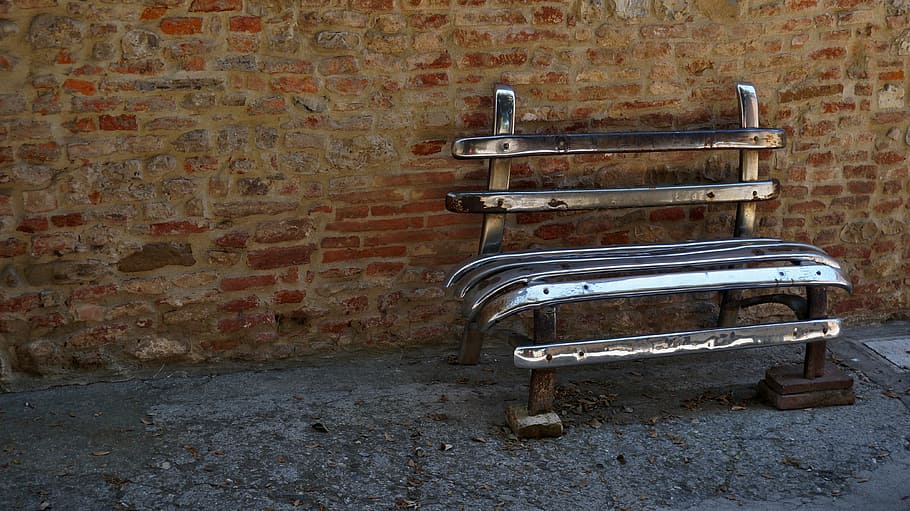 bench, bumper, recycling, wall - building feature, brick wall HD wallpaper