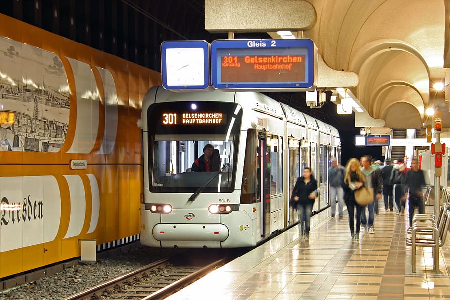 silver train, bochum, gelsenkirchen, bogestra, tram, metro, railway station, HD wallpaper