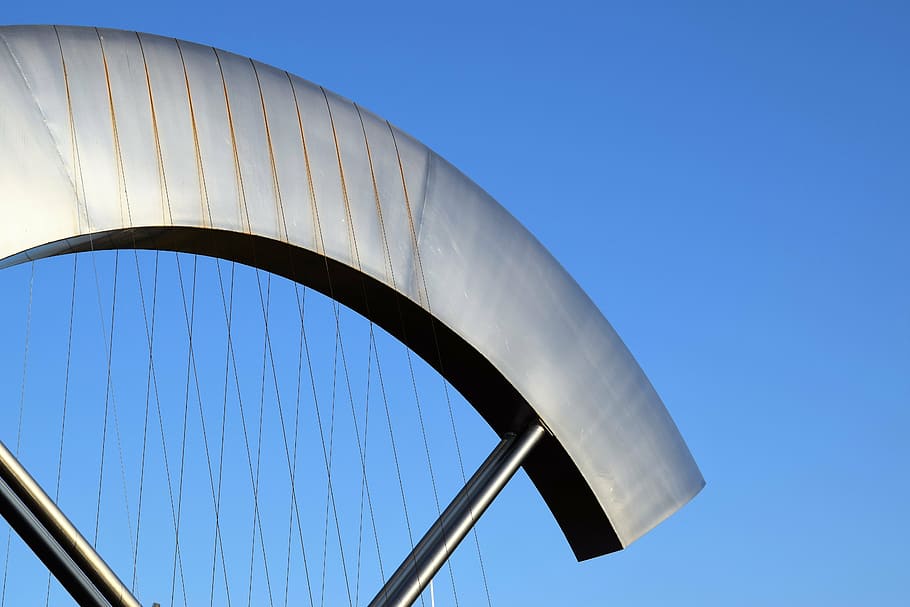 construction, steel, sky, art, linz, clear sky, blue, architecture HD wallpaper