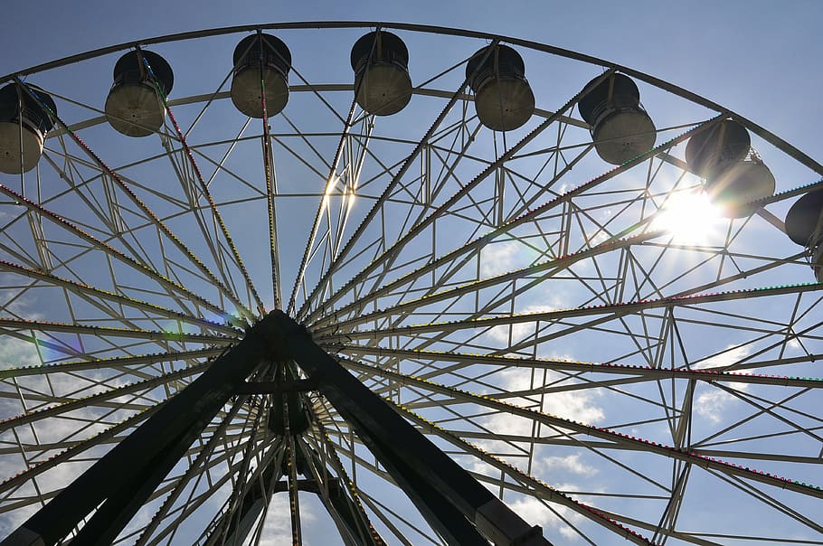 ferris, wheel, sky, sun, fun, amusement park, low angle view HD wallpaper