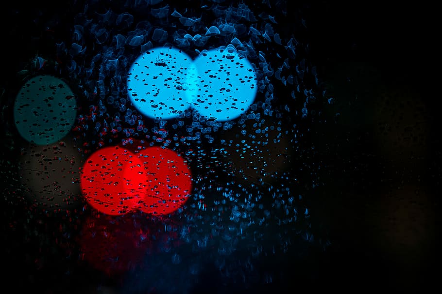 HD wallpaper: blue and red bokeh light, blue and red bokeh lights, wet ...