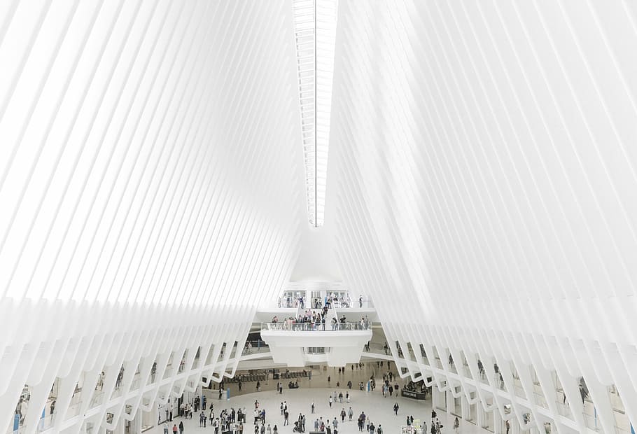 white concrete building with people, untitled, symmetry, triangle HD wallpaper