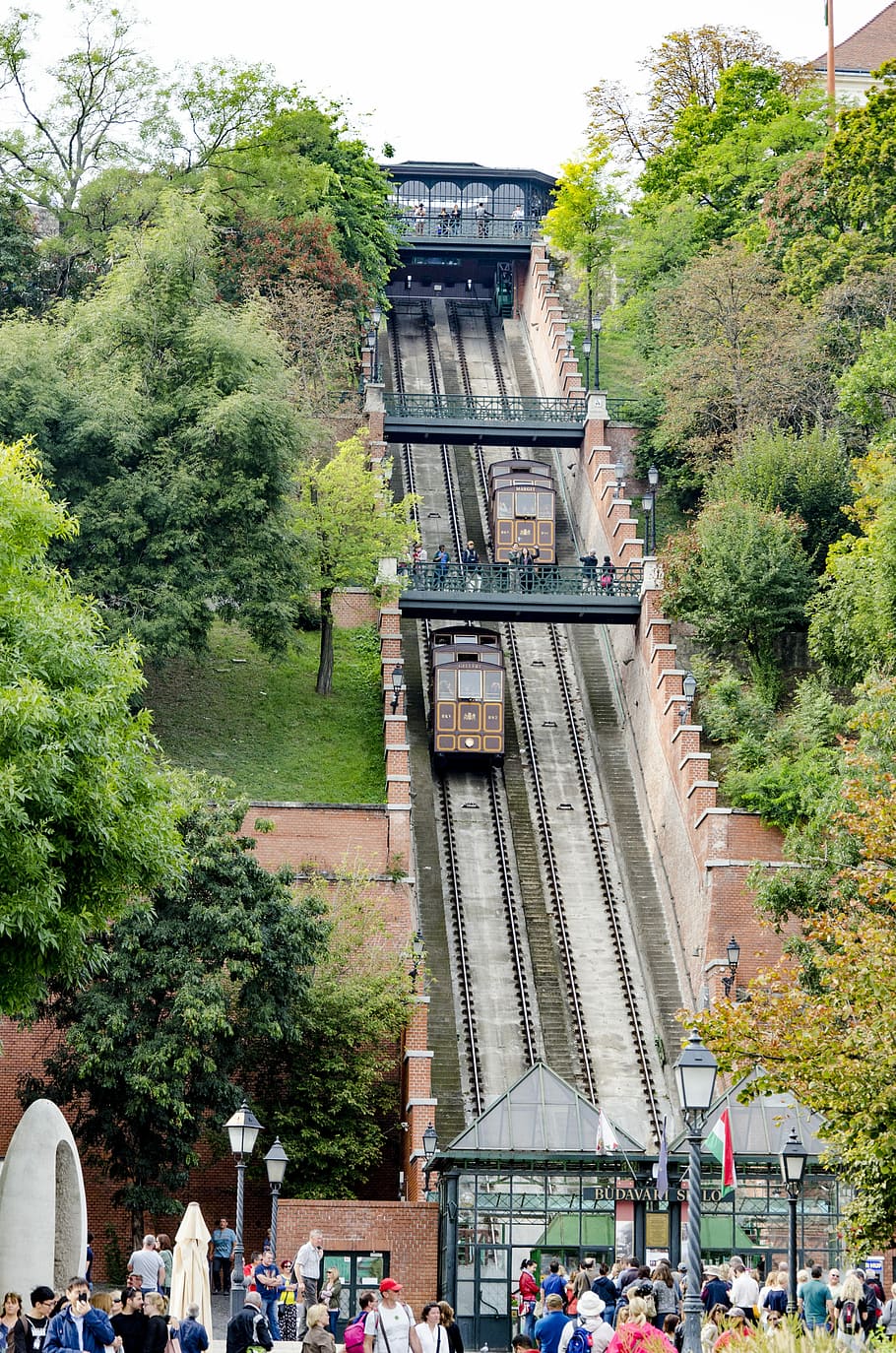 Train, Budapest, Hungary, Cityscape, cable, road, go up, hill HD wallpaper