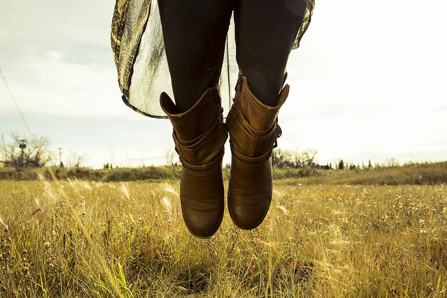 person at grass field wearing pair of brown boots, Grain, Wheat HD wallpaper