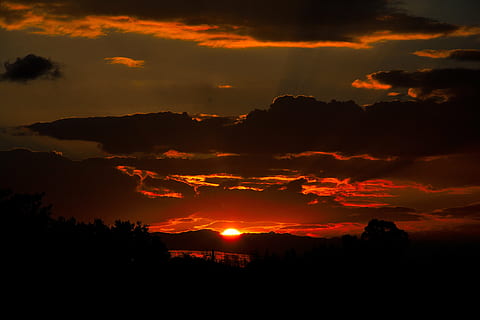 sunrise, dawn, sunset, dusk, dark, red sun, daybreak, gloomy HD wallpaper