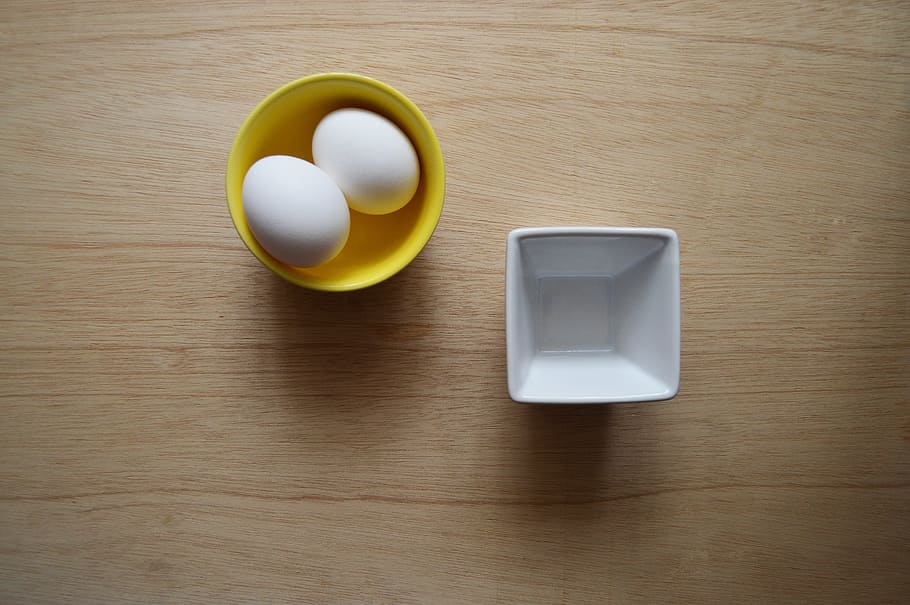 food, table, egg, eggs, bowls, containers, fresh, wood - material HD wallpaper