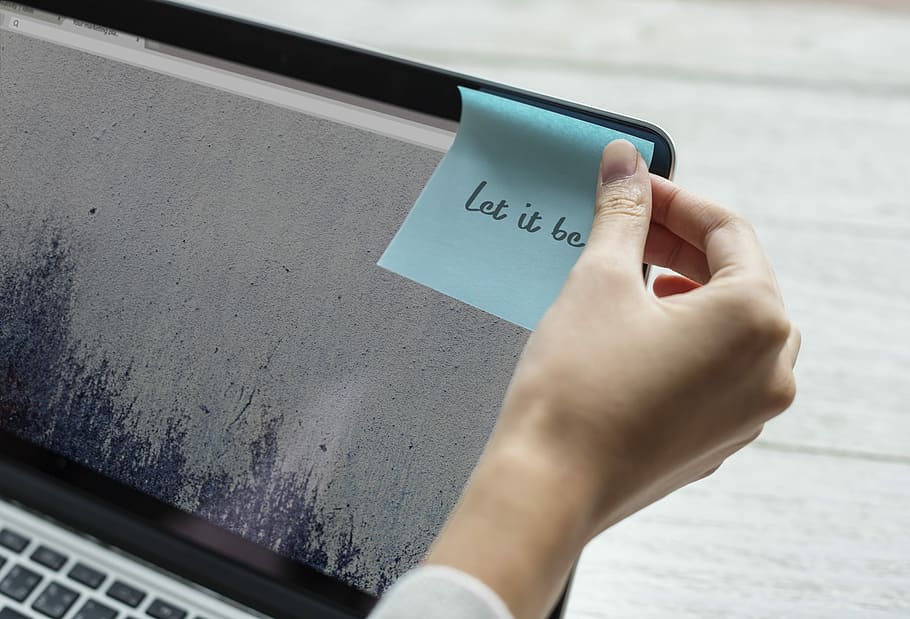 blue sticky notes with let it be text, computer, connection HD wallpaper