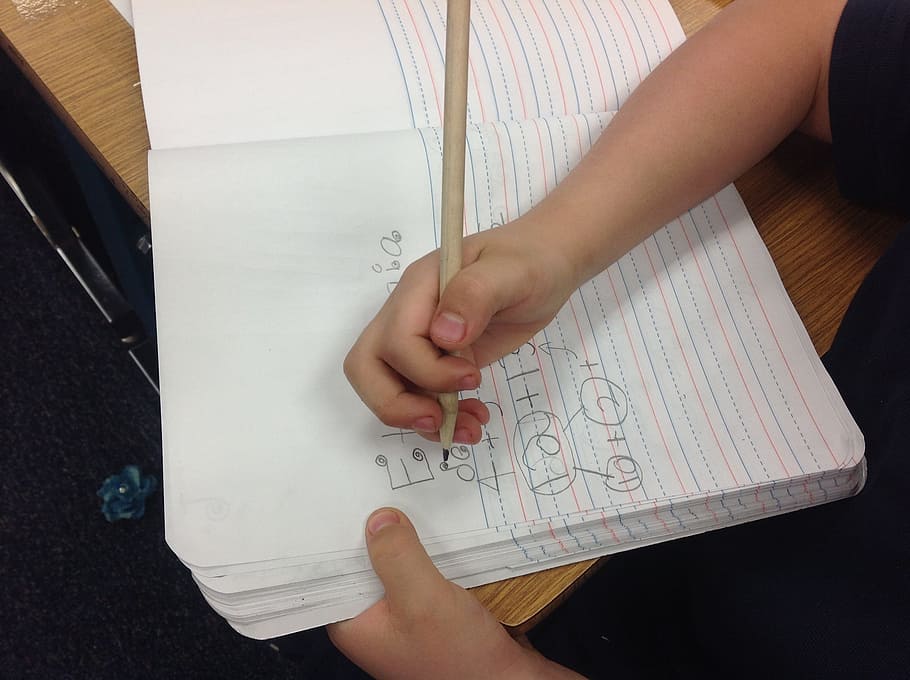 child holding writing paper and pencil, notebook, student, write HD wallpaper