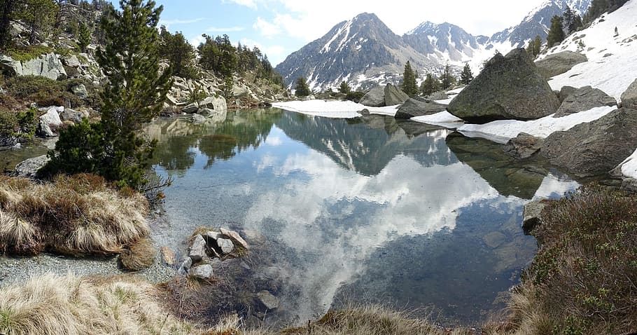 nature, mountain, snow, landscape, body of water, reflection HD wallpaper