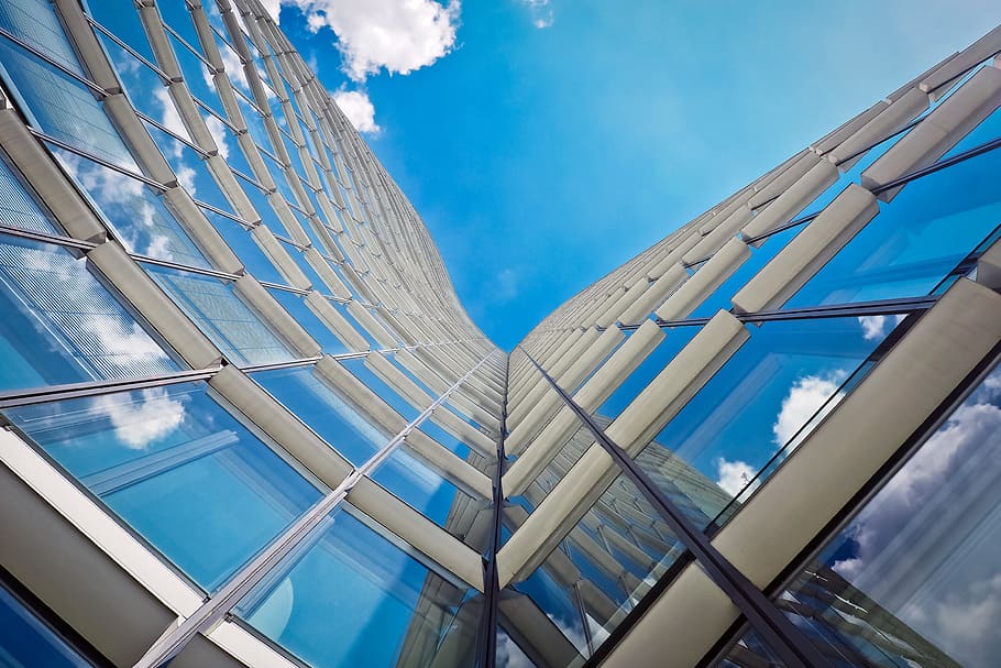 worm's eye view of glass building, architecture, modern, skyscraper HD wallpaper