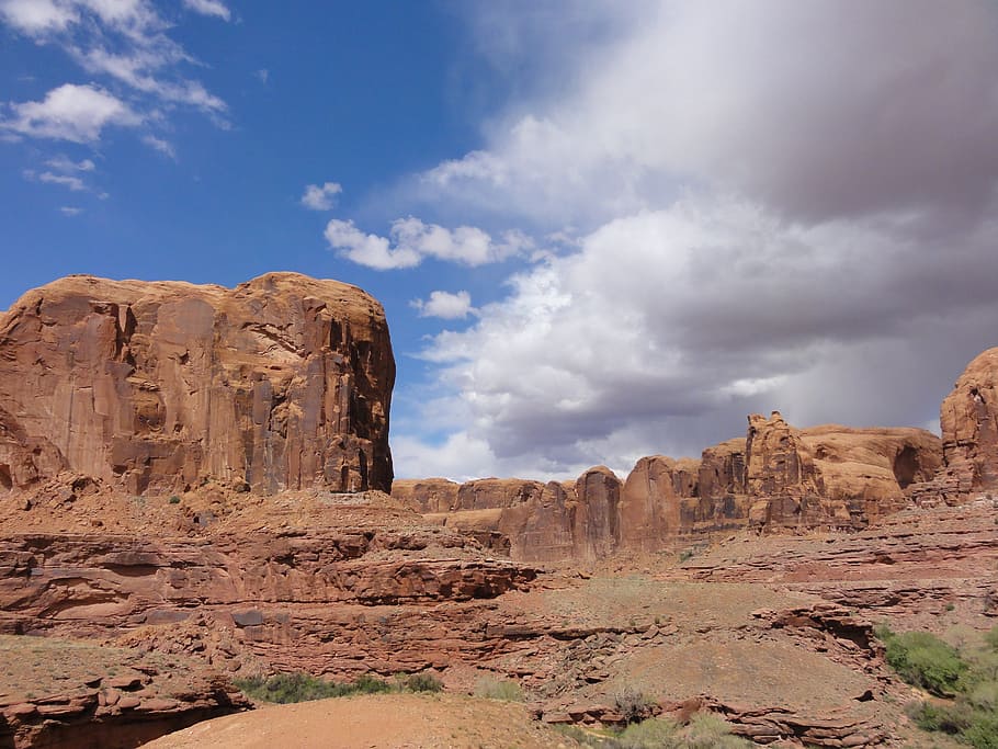 landscape, summer, sky, clouds, horizon, stone, rock, cliff HD wallpaper