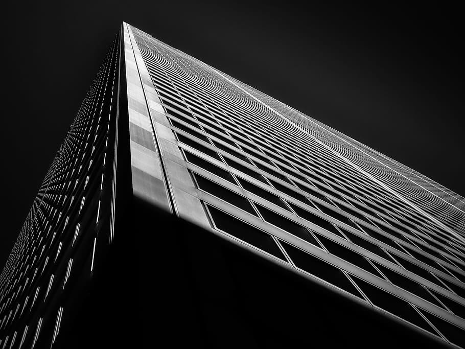 greyscale photo of high rise building, low angle photography of building HD wallpaper