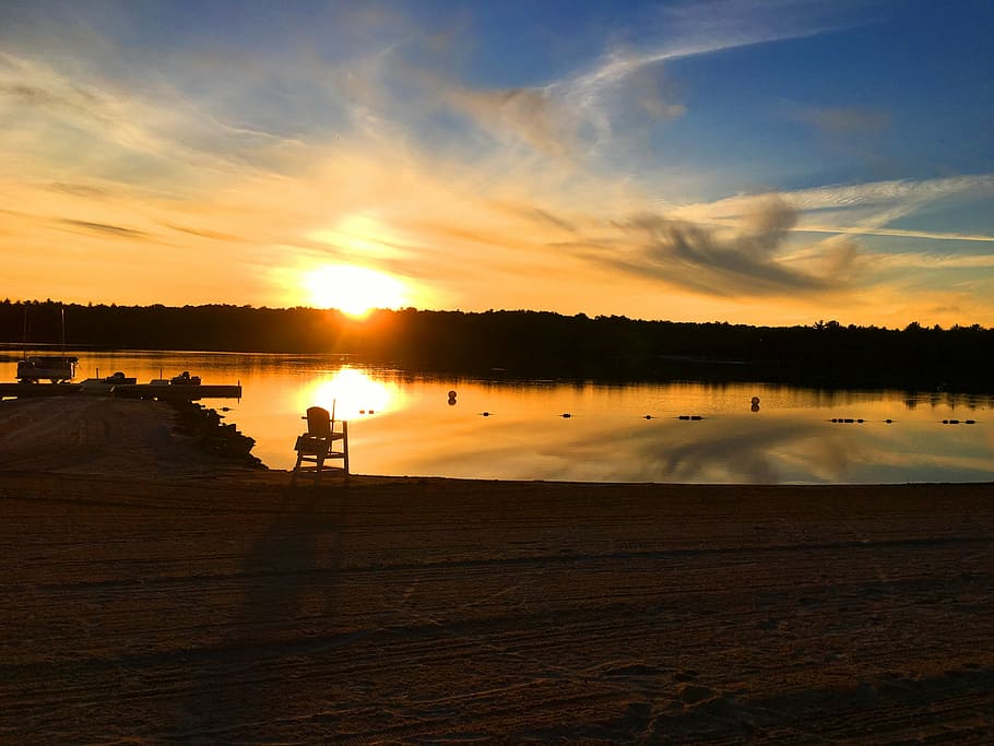beach, sunset, poconos, pocono pines, beach sunset, evening HD wallpaper
