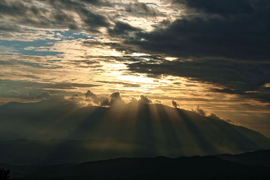 clouds formation photography, sun rays, sunset, nature, light HD wallpaper