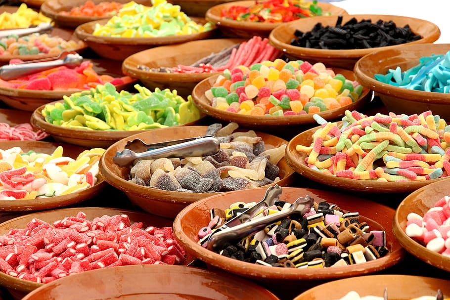 assorted candy lot, sugar, sweet, nibble, food, delicious, gummibärchen HD wallpaper