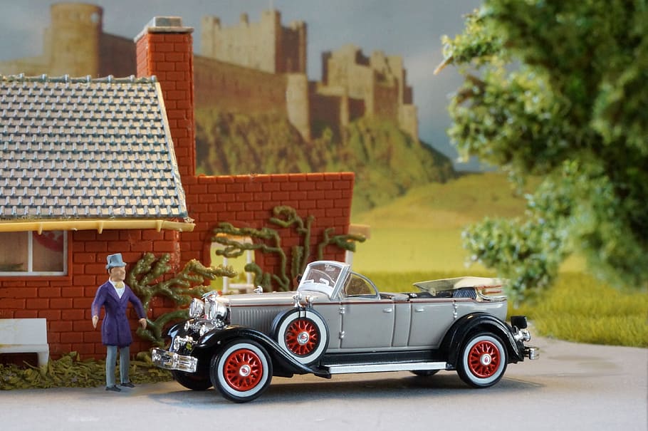 diorama, model train, model railway, model car, lincoln model k HD wallpaper