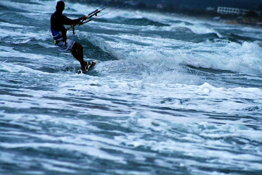 kitesurf, boarding, wave, sea, sport, extreme, water, kitesurfing HD wallpaper