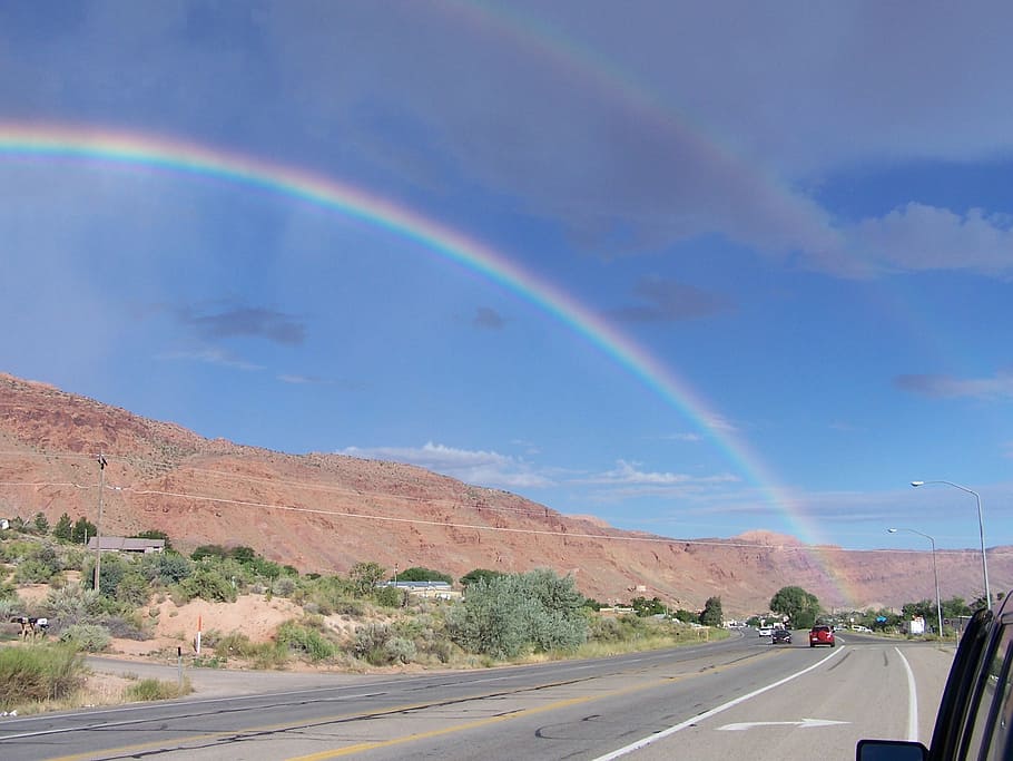 rainbow, moab, moab rim, utah, desert, outdoor, clouds, sky HD wallpaper