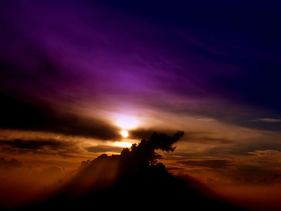 silhouette photo of tree during nighttime, sky, cloud, sunset HD wallpaper