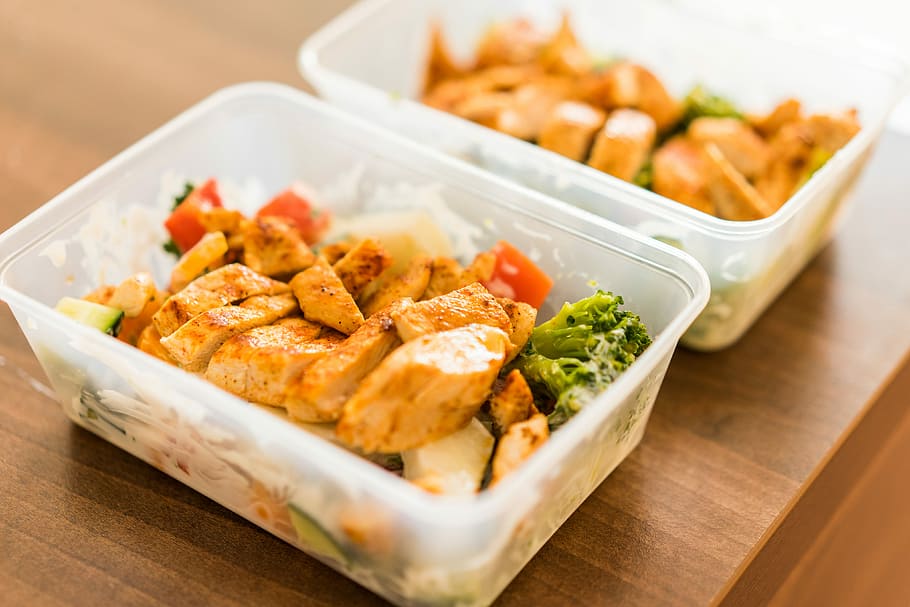Box Diet Fitness Meal Lunch Grilled Chicken Steak, boxes, broccoli, HD wallpaper