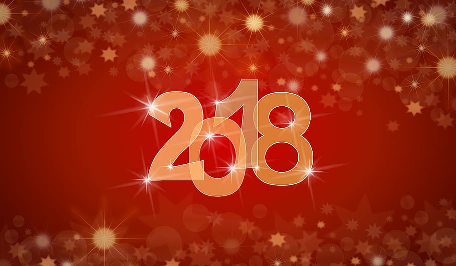 red background with 2018 text overlay, new, year, happy new year HD wallpaper
